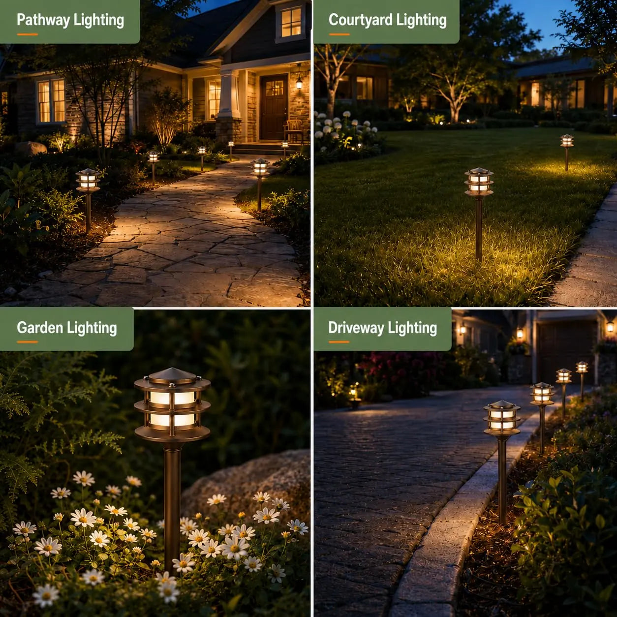 Low Voltage Pathway Lighting Kit with Replaceable G4 Bulbs