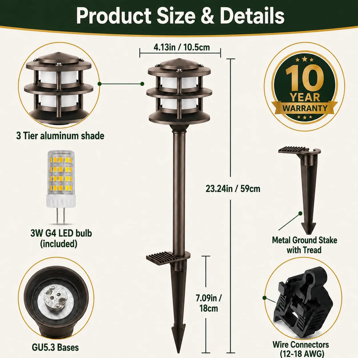 Low Voltage Pathway Light with Replaceable G4 LED Bulb