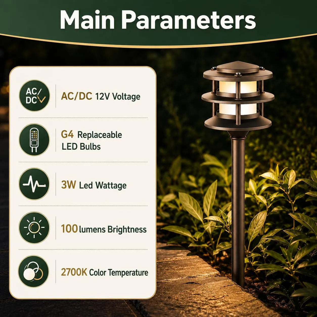 Low Voltage Pathway Light with Replaceable G4 LED Bulb
