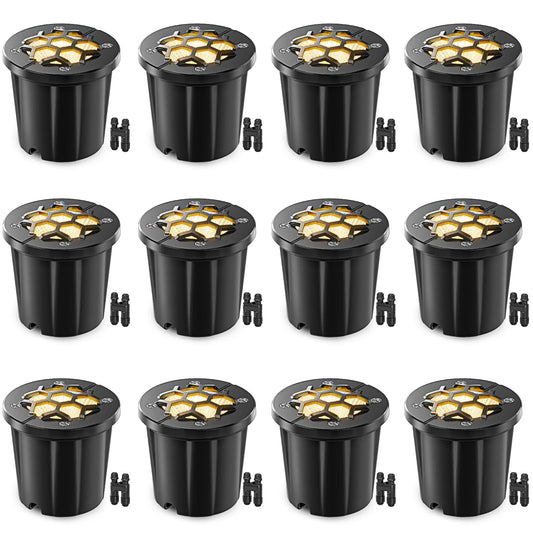HIBOITEC Low Voltage Landscape Lights 12W, LED Outdoor In-Ground Lights 1200LM Ultra Bright Waterproof IP67 Pathway Lights, 12-24V AC/DC Landscape Lighting for Yard Garden Tree Uplighting