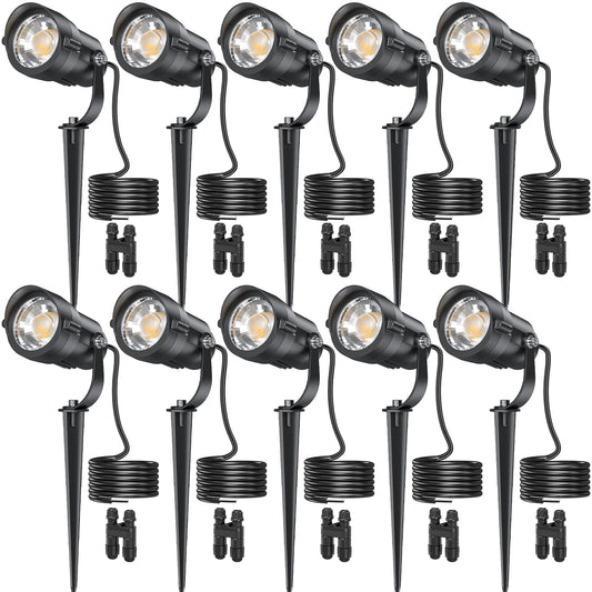 HIBOITEC Spotlights Low Voltage Landscape Lighting with Connectors 600LM 2900K Landscape Lights Kit 12-24V AC/DC IP65 Waterproof for House Yard Trees Garden Outdoor