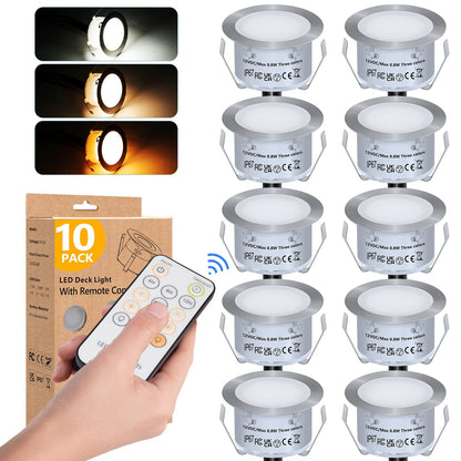 HIBOITEC Einbau-LED-Deckleuchten-Kits mit Fernbedienung φ42mm, 10er-Pack Terrassenbeleuchtung IP67 Wasserdicht, 12V Niedervolt-LED-Erdspießleuchten für Hof, Garten, Terrasse, Treppenhaus Farbe: Warmweiß