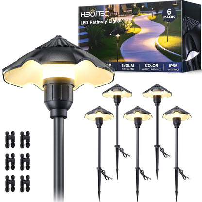 HIBOITEC Low Voltage Pathway Lights Wired 3W 12-24V 180LM 2900K LED Landscape Path Lighting Outdoor Waterproof Aluminum Landscape Lights for Yard Walkway Garden