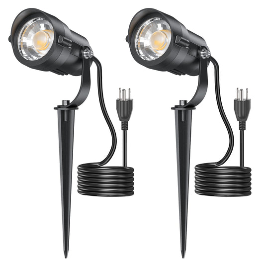 HIBOITEC Projecteurs extérieurs 12W 110V à 120V Éclairage paysager Spot étanche avec câble de 1,5m et prise à 3 broches, Lampes de jardin à brancher pour décorations de cour et de jardin 2900K, Blanc chaud