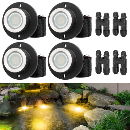HIBOITEC Teichstrahler 3W LED IP68 Wasserdicht Unterwasserleuchten mit UL-Kabel Warmweiß 2700K Niedervolt-Landschaftsbeleuchtung für Garten, Springbrunnen, Pool, kompatibel mit 12-24V AC/DC Farbe: Warm