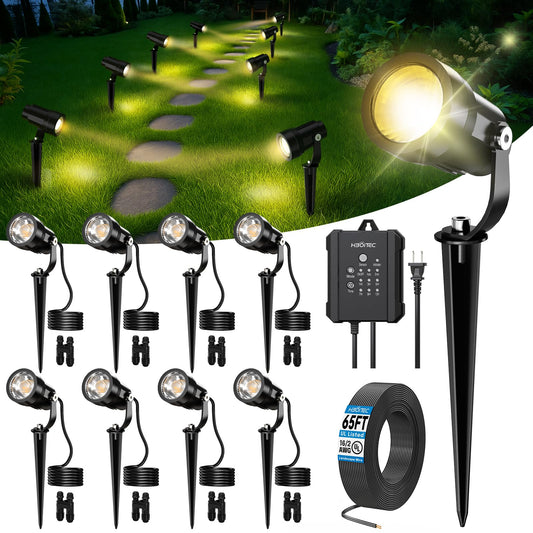 HIBOITEC All-in-One Low Voltage Landscape Lighting Kit, 5W LED Landscape Lights with Transformer and 65FT Wire, Waterproof Outdoor Spot Lights for Pathway Yard Garden, 2700K,Warm White