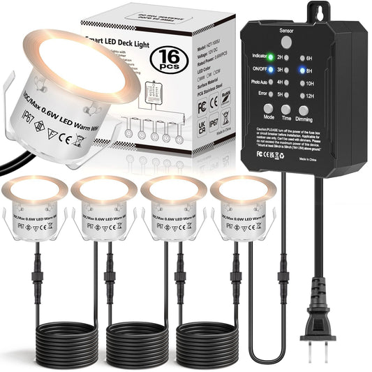 HIBOITEC Low Voltage Deck Lights Recessed Kit with Transformer Dimmable Timer and Photocell Sensor Outdoor LED Deck Lighting IP67 Waterproof 2700K for Stair Step Outdoor Garden Yard  Color: Warm White