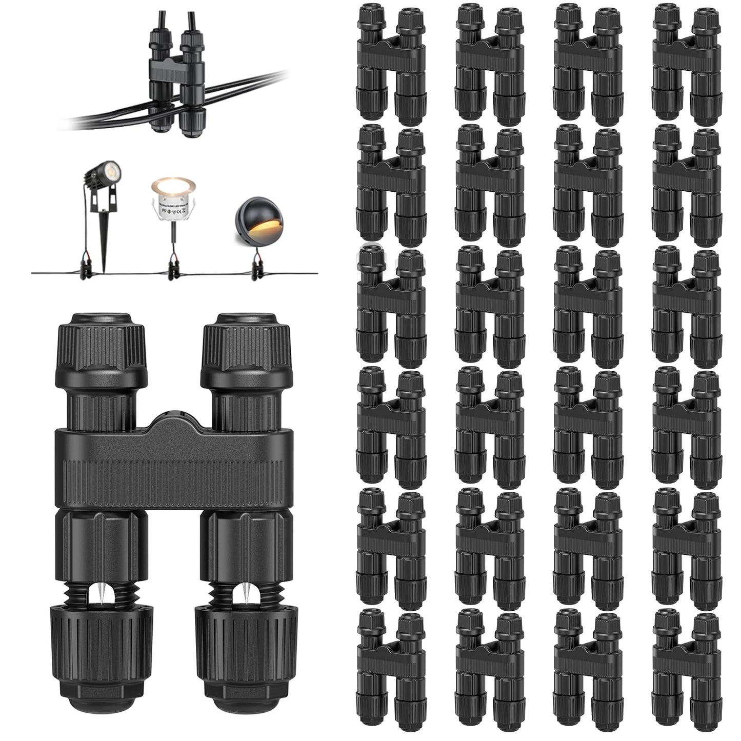 Connecteurs de fils HIBOITEC pour projecteurs/bornes lumineuses/spots encastrables/marchepieds de bureau basse tension extérieurs, connecteurs d'éclairage paysager étanches de calibre 12-18