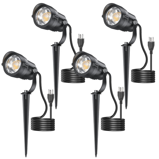 HIBOITEC 12W Spot Lights Outdoor 110V to 120V Landscape Lighting Waterproof Spotlight with 4.9ft 3-Plug LED Plug in Landscape Lights for Yard Gardern Decorations 2900K