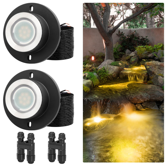 HIBOITEC Pond Lights 3W LED IP68 Waterproof Underwater Lights with UL Cord Warm White 2700K Low Voltage Landscape Lighting for Backyard Water Fountain Pool Compatible 12-24V AC/DC Color: Warm