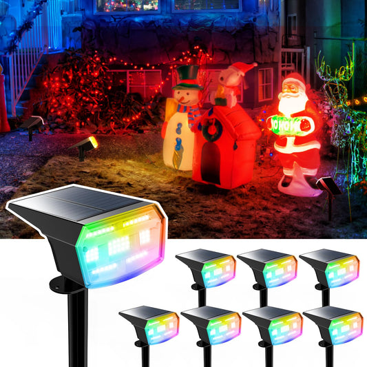HIBOITEC Solar Spot Lights Outdoor Color Changing 59LED Landscape Lighting Solar Powered Uplights Waterproof Dusk to Dawn for Christmas Decorations Garden Yard Outdoor  Multicolor