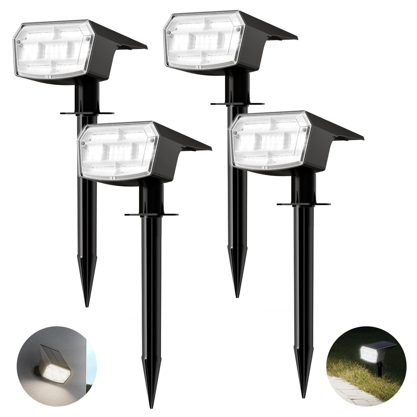 HIBOITEC Projecteurs Solaires Extérieurs 59 LED 3 Modes d'Éclairage Lampes Paysagères à Énergie Solaire Spots Étanche Luminosité Réglable Du Crépuscule à l'Aube pour Jardin Cour Arbres Blanc Froid