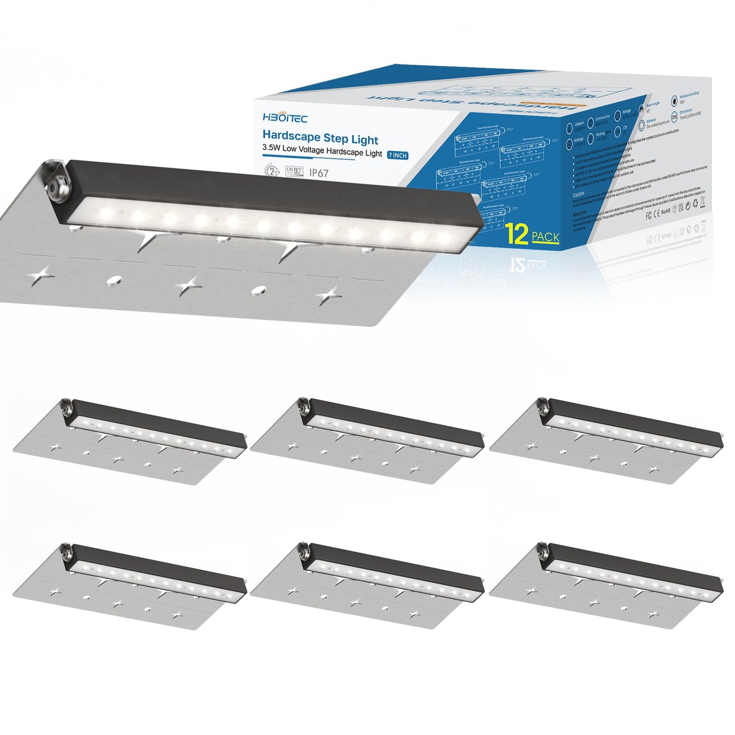 HIBOITEC 7 Zoll Hardscape-Beleuchtung LED Stützmauerleuchten, 2700K Niedervolt-Landschaftsbeleuchtung, IP67 Wasserdichte Außenstufenleuchten 12V-24V für Treppen, Terrassen, Wege, Pflastersteine, 12er Pack mit Anschlüssen