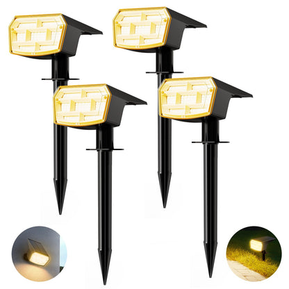 HIBOITEC Projecteurs solaires extérieurs étanches 59 LED Lumières de paysage alimentées par énergie solaire Éclairage vers le haut Luminosité réglable Du crépuscule à l'aube pour l'extérieur Jardin Arbres 8 paquets Blanc chaud