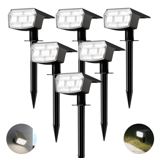 HIBOITEC Solar Spot Lights Outdoor 59LED 3 Lighting Modes Landscape Lights Solar Powered Uplights Waterproof Adjustable Brightness Dusk to Dawn for Outside Garden Yard Trees  Cool White