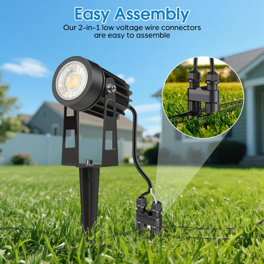 HIBOITEC Wire Connectors for Outdoor Low Voltage Spotlights/Pathway Lights/In-ground Lights/Desk Step Lights, Waterproof 12-18 Gauge Landscape Lighting Connectors