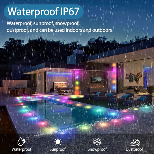 HIBOITEC 10PCS Low Voltage Recessed RGB Deck Lamp φ42mm with Remote Control, LED Deck Lights Kit IP67 Waterproof 12V Low Voltage In Ground Outdoor LED Landscape Lighting for Yard Garden Patio Stair Color: R-G-B-W