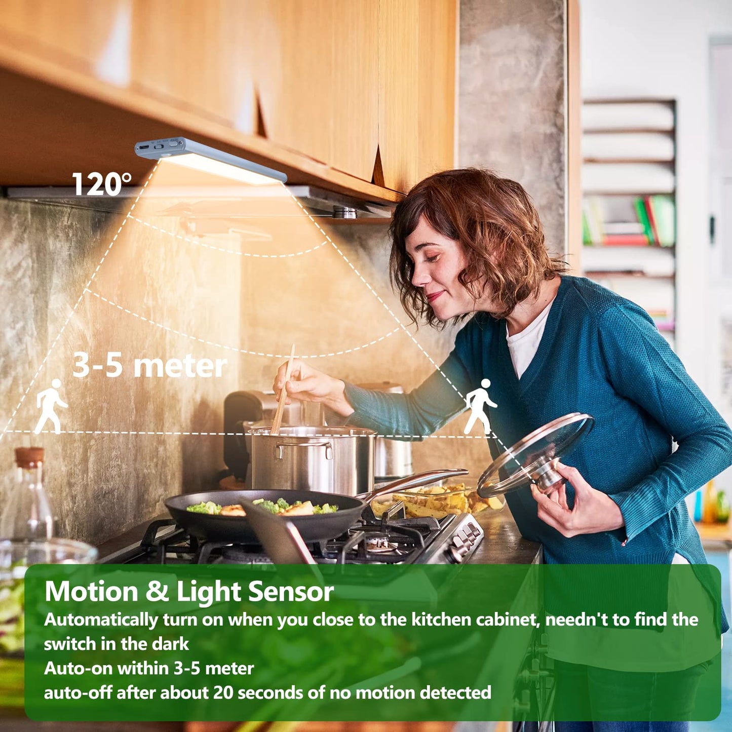 HIBOITEC Under Cabinet Lighting Motion Sensor Lights Indoor, 3 Color Temperatures Wireless Rechargeable Closet Light, Dimmable Under Counters Light for Kitchen, Wardrobe, Closets, Cupboard, 1Pack