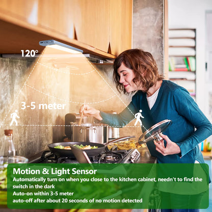 HIBOITEC Under Cabinet Lighting Motion Sensor Lights Indoor, 3 Color Temperatures Wireless Rechargeable Closet Light, Dimmable Under Counters Light for Kitchen, Wardrobe, Closets, Cupboard, 1Pack