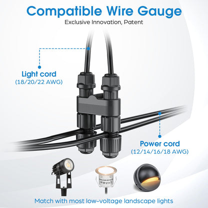 Connecteurs de fils HIBOITEC pour projecteurs/bornes lumineuses/spots encastrables/marchepieds de bureau basse tension extérieurs, connecteurs d'éclairage paysager étanches de calibre 12-18