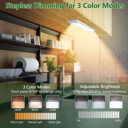 HIBOITEC Under Cabinet Lighting Motion Sensor Lights Indoor, 3 Color Temperatures Wireless Rechargeable Closet Light, Dimmable Under Counters Light for Kitchen, Wardrobe, Closets, Cupboard, 1Pack