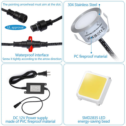 HIBOITEC Einbau-LED-Deckleuchten-Kits mit Fernbedienung φ42mm, 10er-Pack Terrassenbeleuchtung IP67 Wasserdicht, 12V Niedervolt-LED-Erdspießleuchten für Hof, Garten, Terrasse, Treppenhaus Farbe: Warmweiß