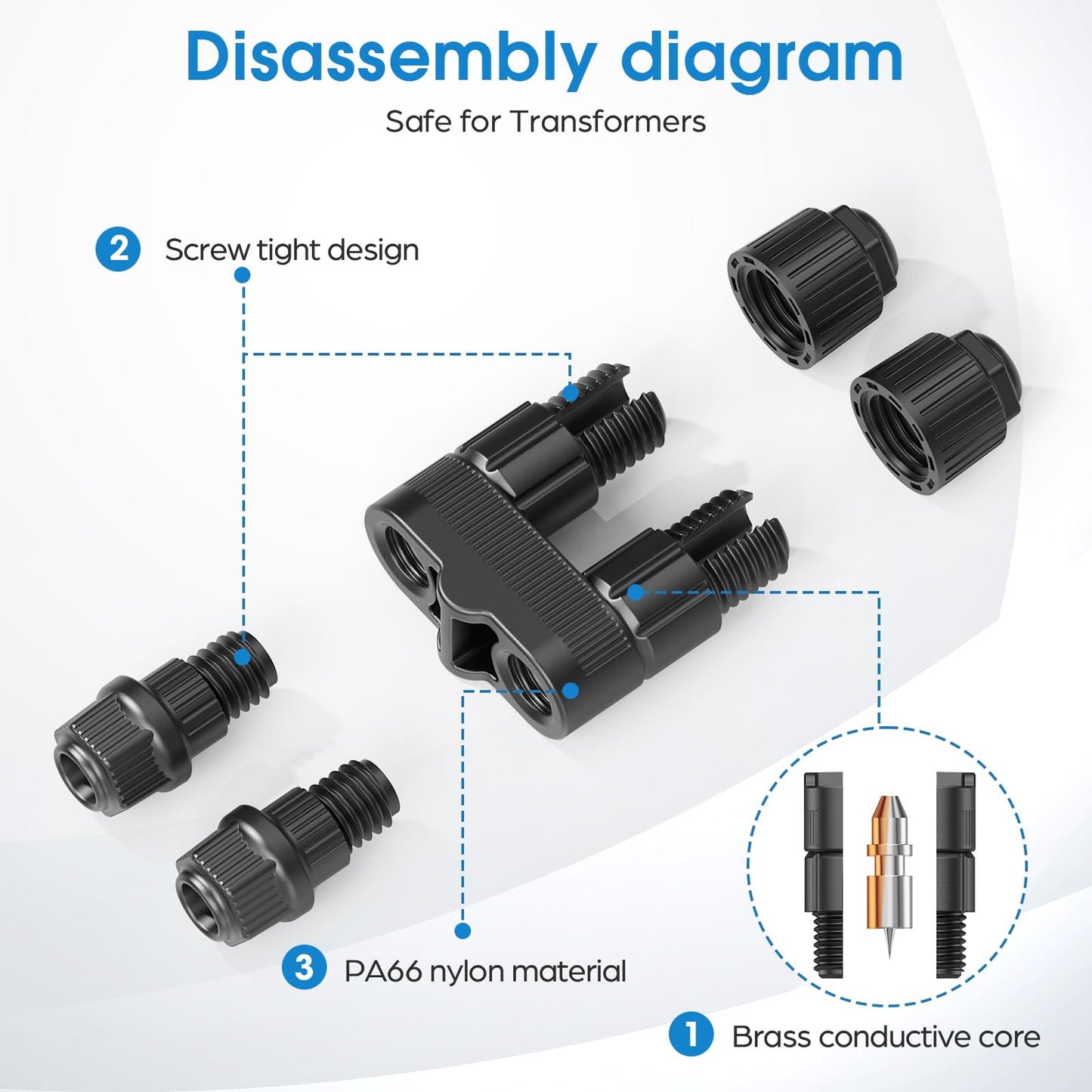 Connecteurs de fils HIBOITEC pour projecteurs/bornes lumineuses/spots encastrables/marchepieds de bureau basse tension extérieurs, connecteurs d'éclairage paysager étanches de calibre 12-18
