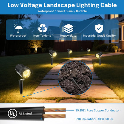 Câble HIBOITEC de calibre 16, câble de paysage basse tension 16/2, 30 m (100 pi) en cuivre 16 AWG, 2 conducteurs, fil électrique SPT-2 en PVC sans oxygène, homologué UL pour éclairage de paysage