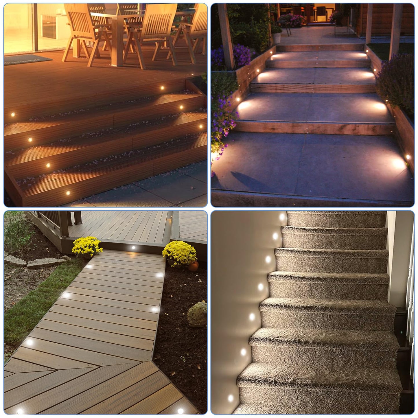 HIBOITEC Einbau-LED-Deckleuchten-Kits mit Fernbedienung φ42mm, 10er-Pack Terrassenbeleuchtung IP67 Wasserdicht, 12V Niedervolt-LED-Erdspießleuchten für Hof, Garten, Terrasse, Treppenhaus Farbe: Warmweiß