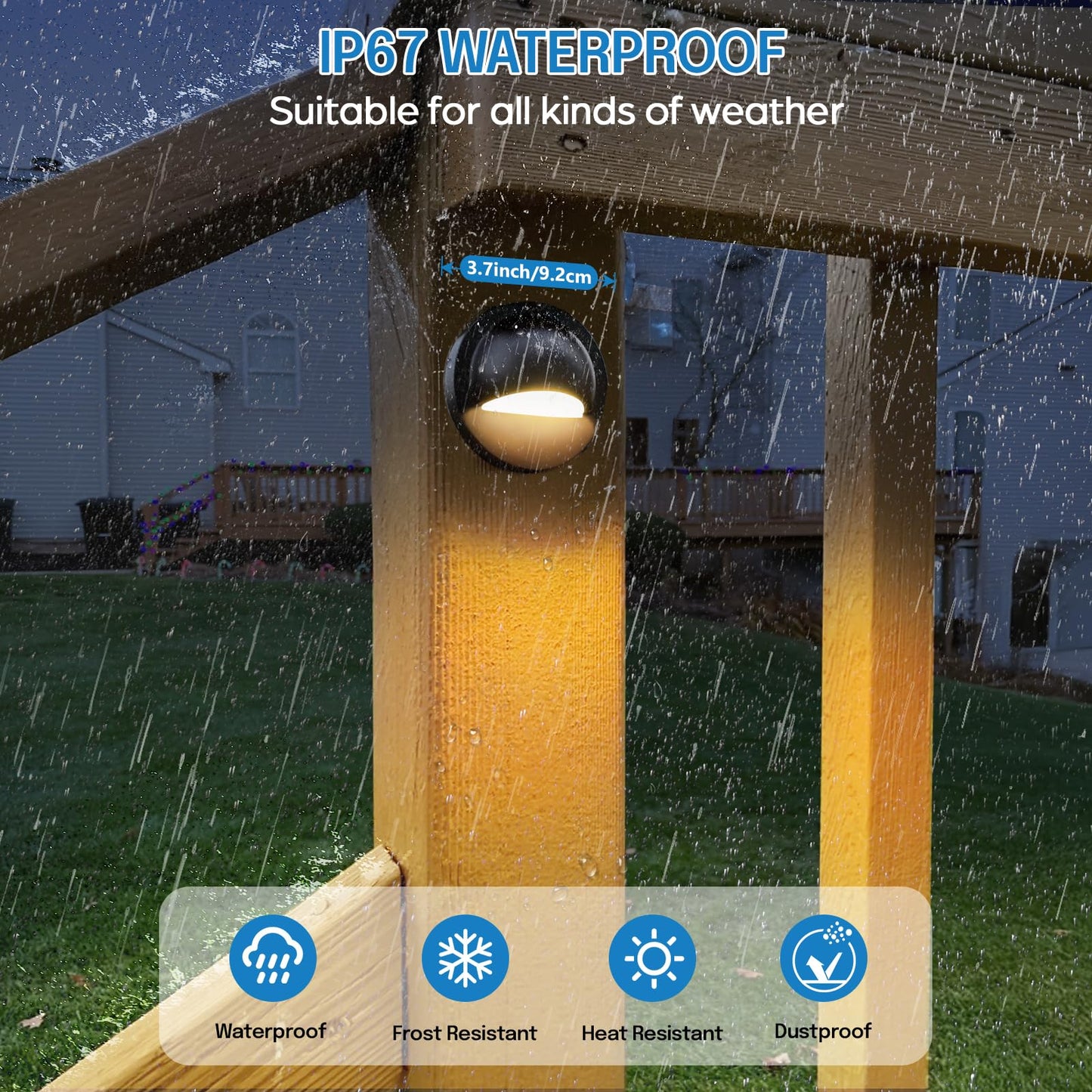 HIBOITEC Niedervolt-Terrassenbeleuchtungsset mit Transformator, Fotozellensensor und Timer, IP67 wasserdichte Zaunleuchten, UL-gelisteter Draht für Garten-, Terrassen- und Landschaftsbeleuchtung, Gehwege, Stufen, Warmweiß, 8er-Pack