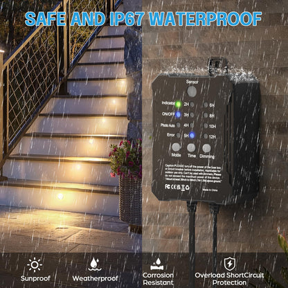 HIBOITEC Niedervolt-Deckleuchten Einbauset mit Transformator, dimmbar, Timer und Fotozellen-Sensor, LED-Terrassenbeleuchtung für den Außenbereich, IP67 wasserdicht, 4000K für Treppenstufen, Garten, Hof, Farbe: Weiß