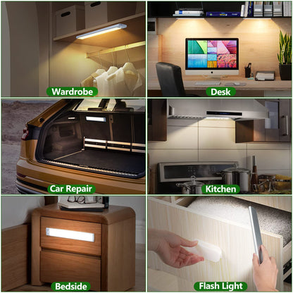 HIBOITEC Under Cabinet Lighting Motion Sensor Lights Indoor, 3 Color Temperatures Wireless Rechargeable Closet Light, Dimmable Under Counters Light for Kitchen, Wardrobe, Closets, Cupboard, 1Pack