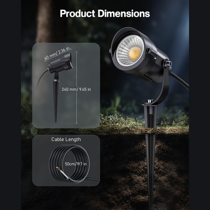 HIBOITEC Projecteurs extérieurs 12W 110V à 120V Éclairage paysager Spot étanche avec câble de 1,5m et prise à 3 broches, Lampes de jardin à brancher pour décorations de cour et de jardin 2900K, Blanc chaud